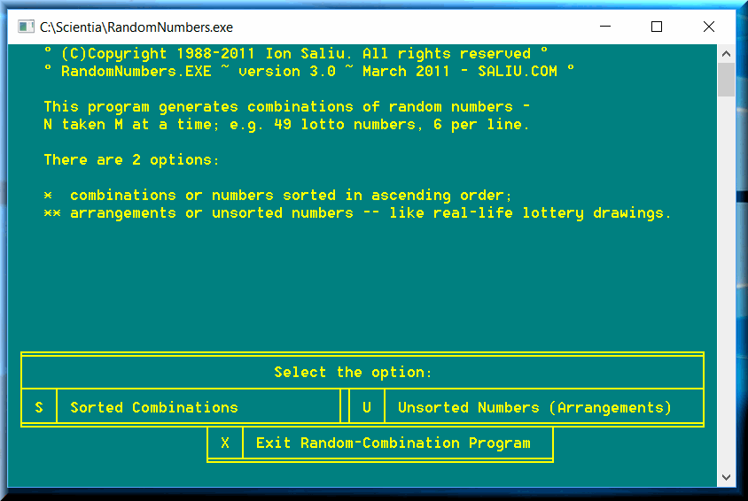 Download compiled program of Basic random number generator with true randomizing function.