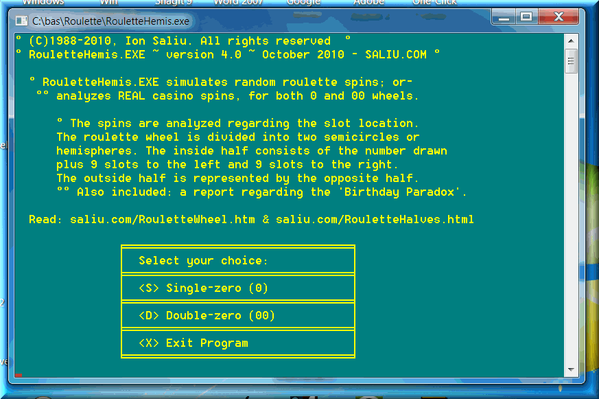 Roulette software, systems based on the roulette wheel layout - sectors (slots, positions). Apply software for the Birthday Paradox to casino roulette.