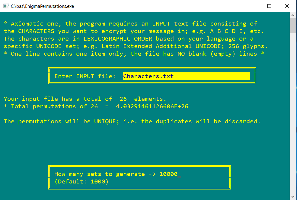 Free software program to generate randomized permutations as encryption keys.